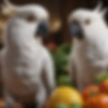 Vibrant assortment of fruits and vegetables for cockatoo nutrition