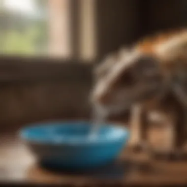 Hydration Essentials for Bearded Dragons A bearded dragon drinking water from a shallow dish.