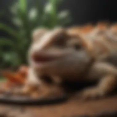 Protein-Rich Insects for Bearded Dragons A bearded dragon enjoying a meal of insects.