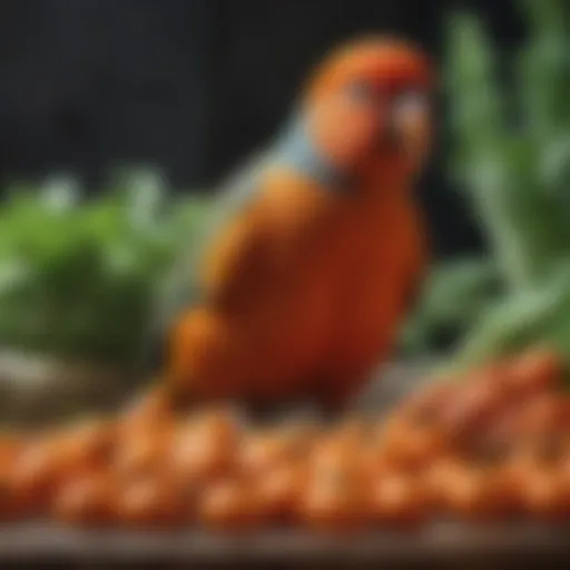 Vibrant carrots alongside a colorful array of bird-safe vegetables.