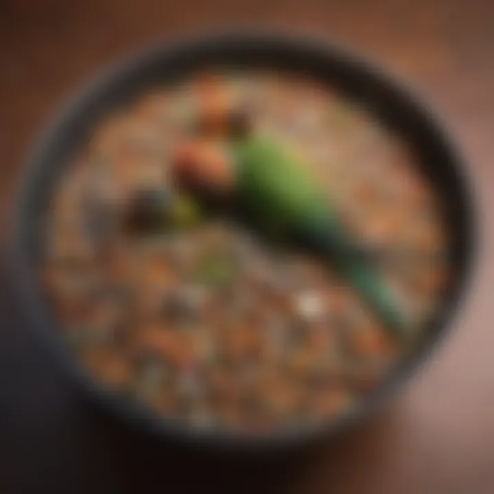 Bowl filled with various seeds suitable for green cheek conures