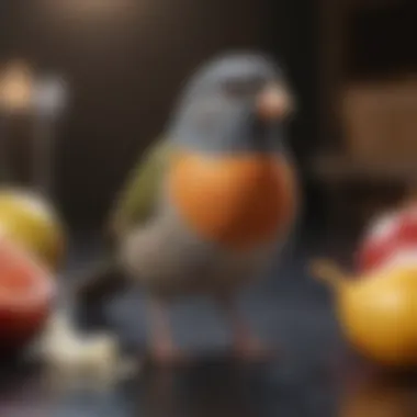 A pet bird enjoying a balanced diet of safe foods