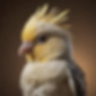 A serene cockatiel sitting confidently on a shoulder, displaying affectionate behavior.