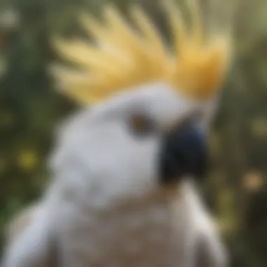 A majestic cockatoo with a striking crest, highlighting its friendly demeanor.