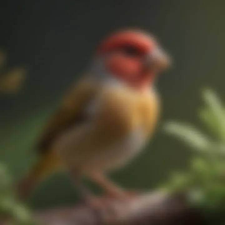 A detailed close-up of a finch, emphasizing its small size and lively nature.