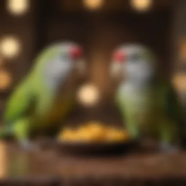 Parakeets enjoying a balanced meal