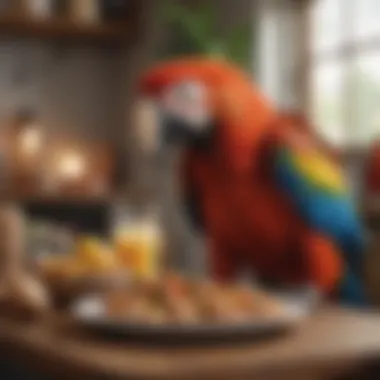 A playful macaw engaging with toys, showcasing the behavioral impact of nutrition.