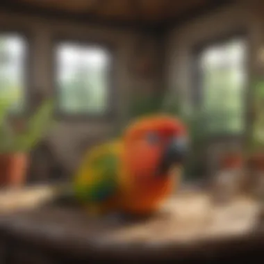 Well-Maintained Sleeping Area for Conures A well-maintained conure sleeping area