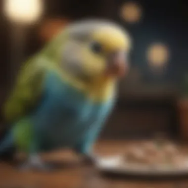 Healthy budgie enjoying a nutritious meal