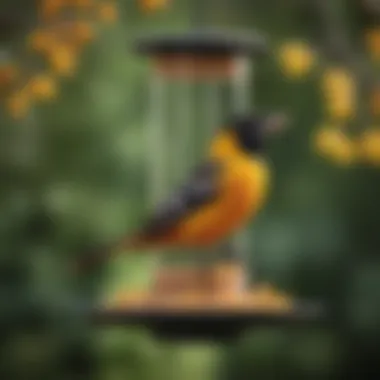 Close-up of oriole bird feeder showcasing its unique features