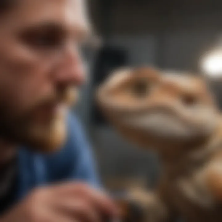 A veterinarian examining a bearded dragon, highlighting health checks