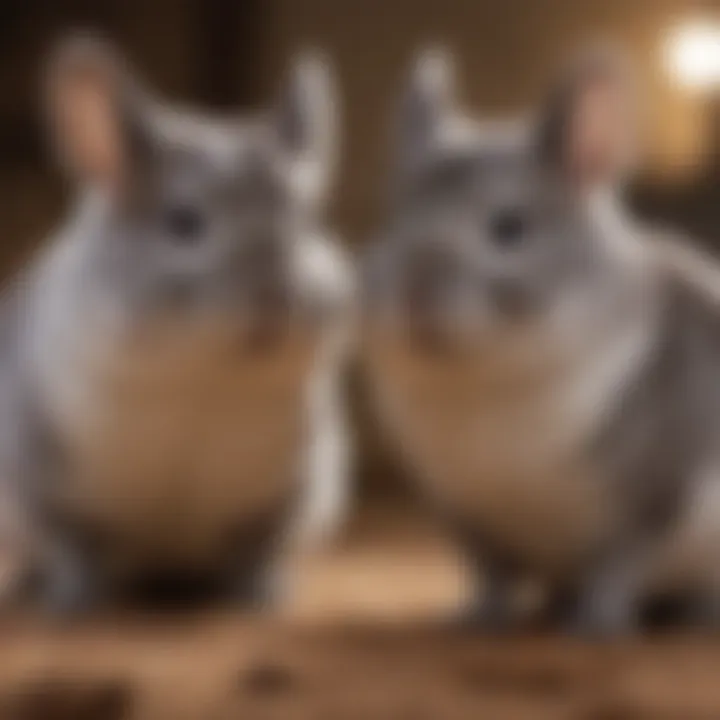 Two chinchillas interacting and engaging in play.