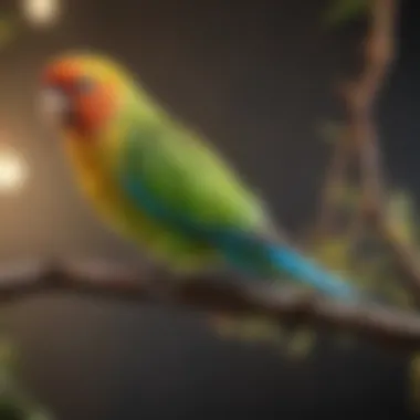 A colorful parakeet perched on a branch in its natural habitat