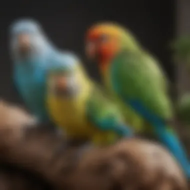 Different parakeet breeds displayed in vibrant colors