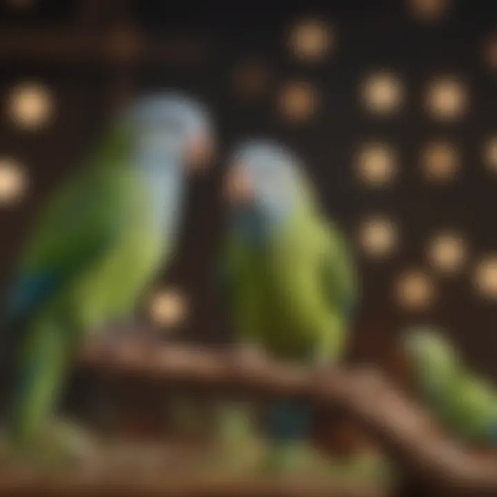 Healthy parakeets displaying playful behavior