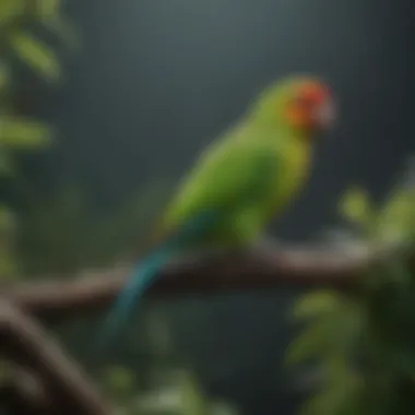 Exploring a Parakeet's Natural Environment Vibrant parakeets perched in a natural habitat