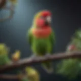 A vibrant parakeet perched on a branch, showcasing its colorful plumage.