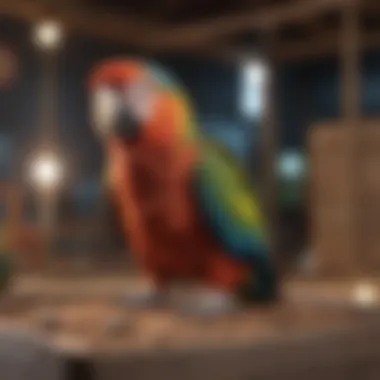 A parrot enjoying its time in a well-constructed playpen