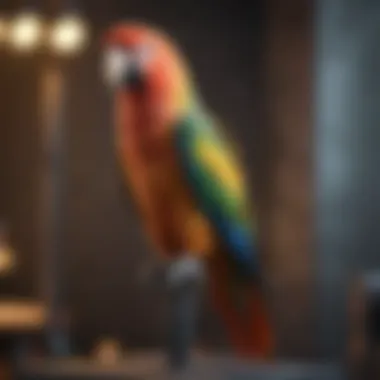 A parrot happily perched on a spacious and sturdy perch stand