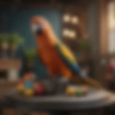Engagement and Fun for Pet Birds A parrot perched on a well-designed play stand with toys