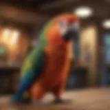 Colorful parrot engaged in training session