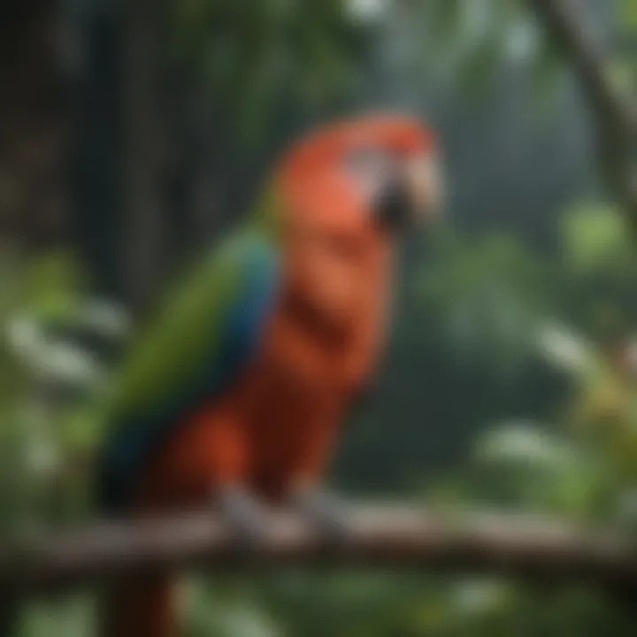 Parrots in a lush ecosystem