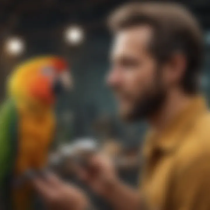 Parrot interacting with humans