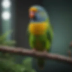 A vibrant Indian Parakeet perched on a branch showcasing its colorful feathers.