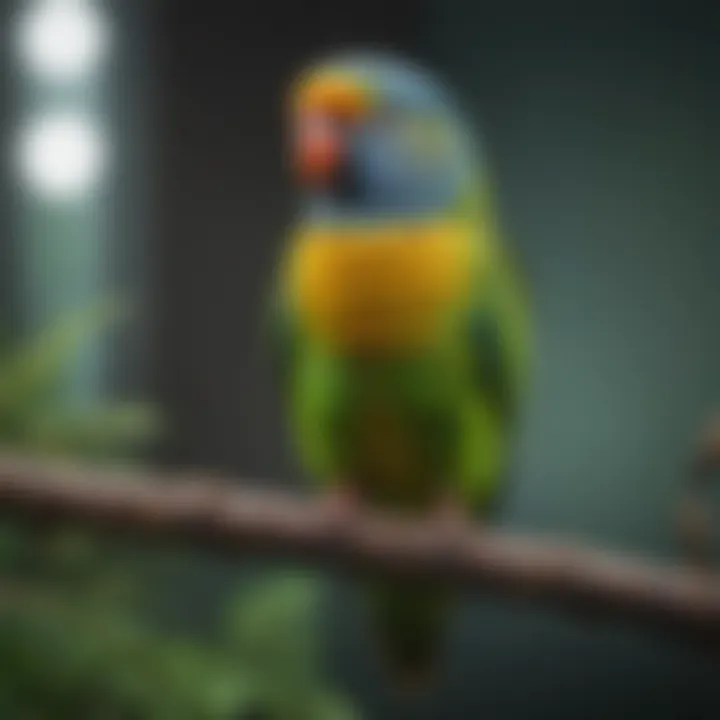 A vibrant Indian Parakeet perched on a branch showcasing its colorful feathers.