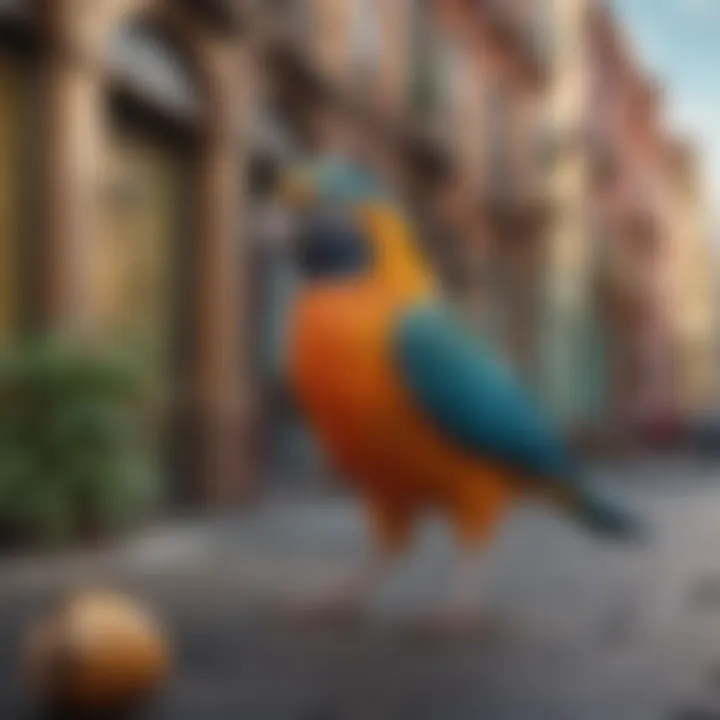 Colorful pet birds thriving in a vibrant urban environment