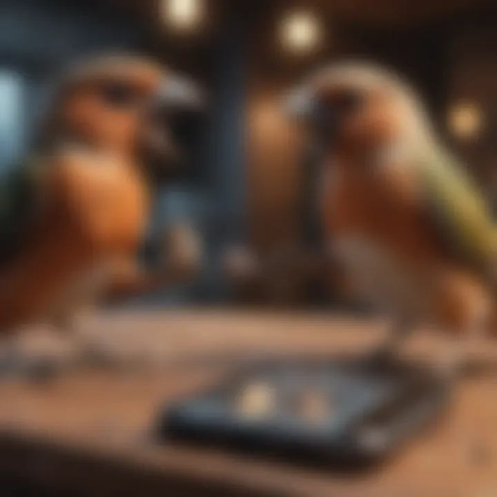 Birds interacting with a mobile device