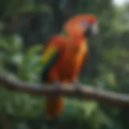 A colorful parrot perched on a branch, showcasing its vibrant feathers