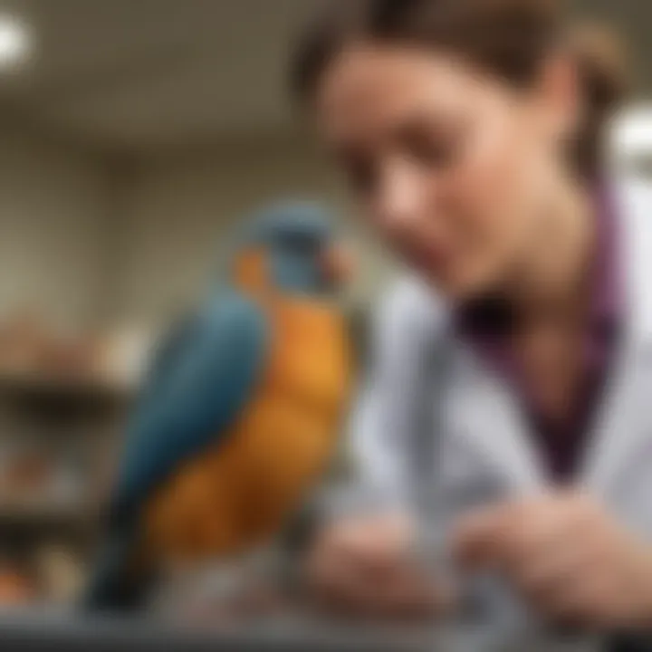 A veterinarian examining a pet bird with care, highlighting the importance of regular check-ups