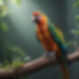 A vibrant parrot perched on a branch, showcasing its colorful feathers.