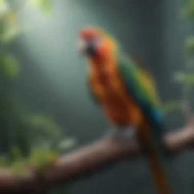 A vibrant parrot perched on a branch, showcasing its colorful feathers.