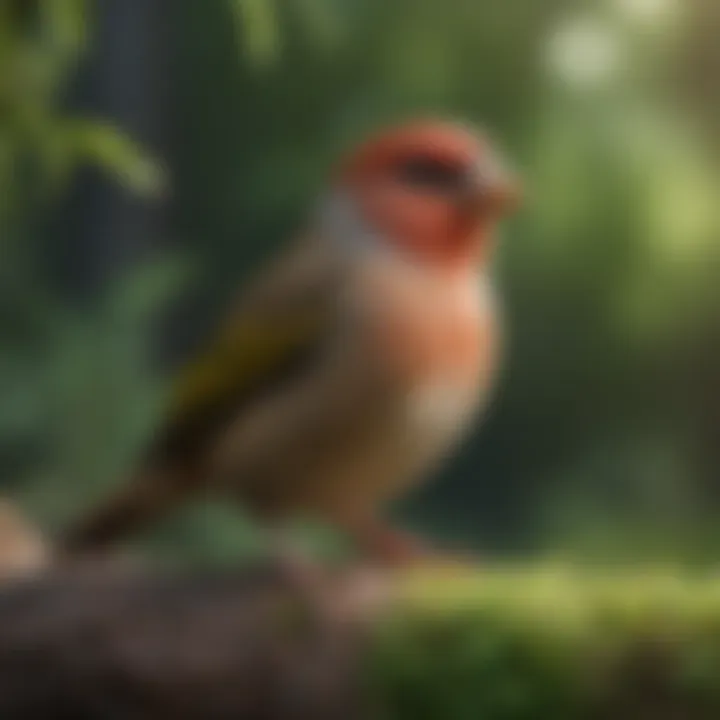 Finches in a lush green setting