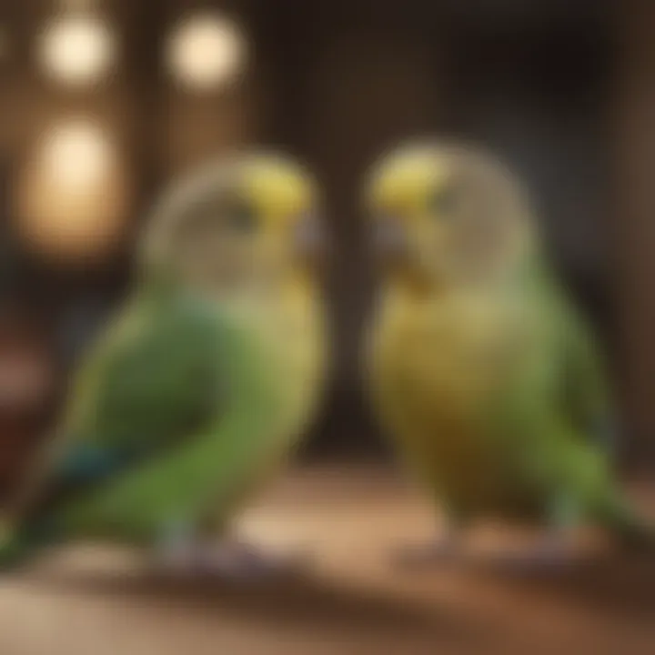 A budgerigar interacting playfully with its owner