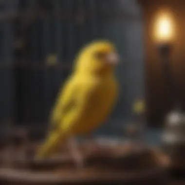 A serene canary singing in its cage