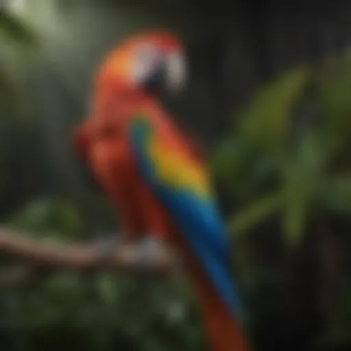 A vibrant Macaw perched on a branch showcasing its brilliant feathers.