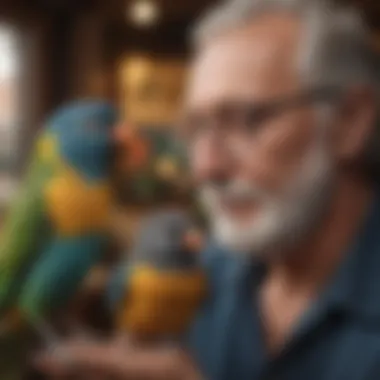 Bonding Time with Pet Bird A serene moment showcasing a bird owner bonding with their feathered friend.