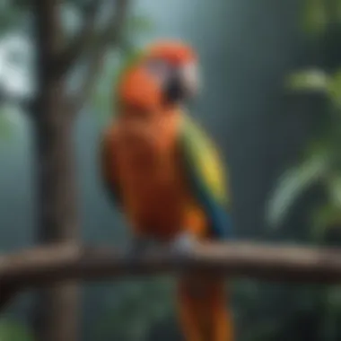 A vibrant parrot perched on a tree branch