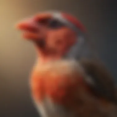 A close-up of a finch revealing its colorful red beak