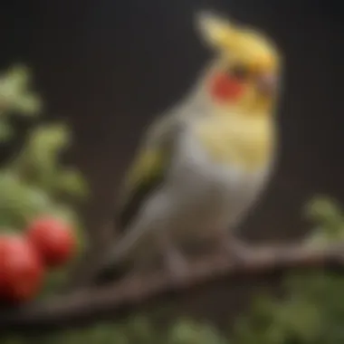 Colorful Cockatiel perched on a branch