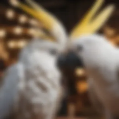 An affectionate cockatoo interacting with its owner