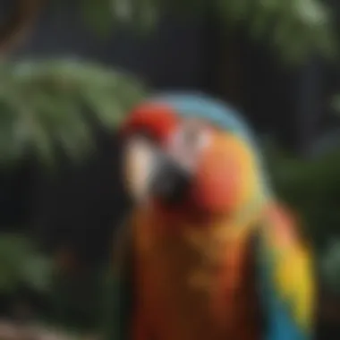 A vibrant parrot perched on a colorful branch