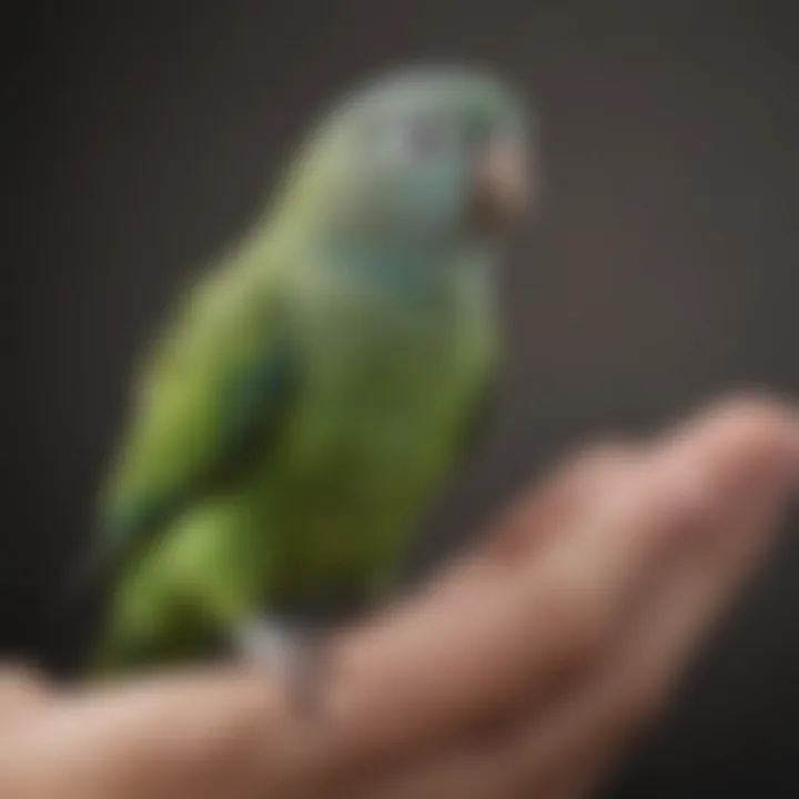 A parakeet exploring its surroundings from a shoulder vantage point.