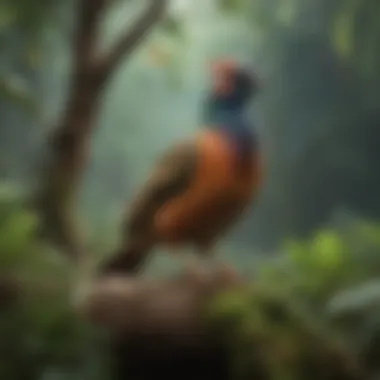 Exotic Habitat for Game Birds An exotic habitat designed for game birds, featuring natural elements