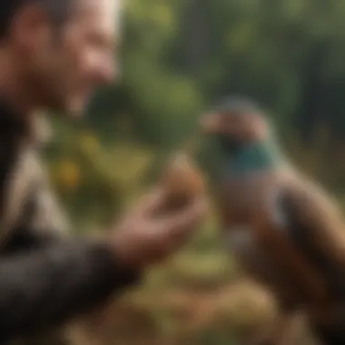Social Interaction with Game Birds A game bird interacting socially with its owner