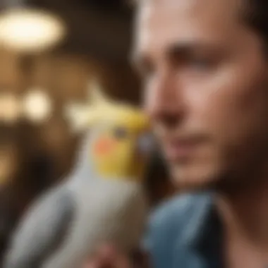 Cockatiel interacting with its owner