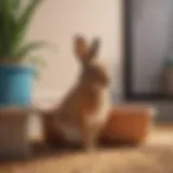 A rabbit sitting comfortably on a litter box